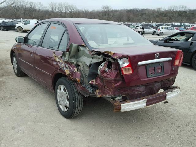 1HGES165X2L018050 - 2002 HONDA CIVIC LX BURGUNDY photo 3