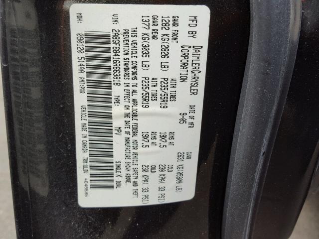 2A8GF68416R663818 - 2006 CHRYSLER PACIFICA T BLACK photo 10