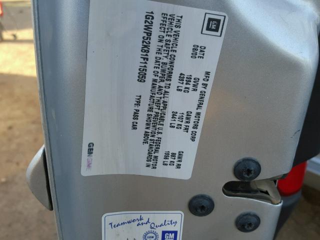 1G2WP52K81F115059 - 2001 PONTIAC GRAND PRIX GRAY photo 10