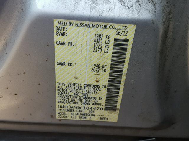 1N4BL3AP8DC104470 - 2013 NISSAN ALTIMA 3.5 SILVER photo 10