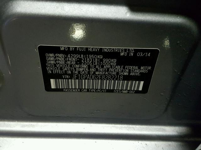 JF1GPAD62E8282218 - 2014 SUBARU IMPREZA PR SILVER photo 10