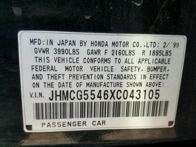 JHMCG5546XC043105 - 1999 HONDA ACCORD LX GREEN photo 10