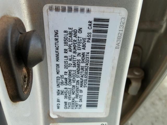 5Y2SL65836Z402374 - 2006 PONTIAC VIBE SILVER photo 10