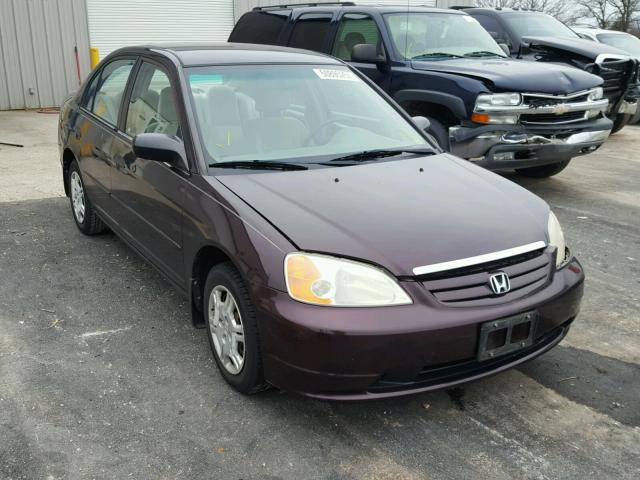 1HGES16531L014257 - 2001 HONDA CIVIC LX BURGUNDY photo 1