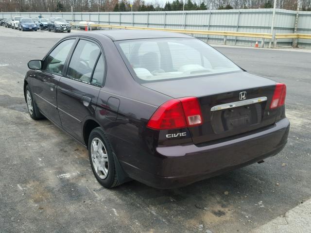 1HGES16531L014257 - 2001 HONDA CIVIC LX BURGUNDY photo 3