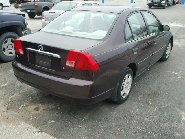 1HGES16531L014257 - 2001 HONDA CIVIC LX BURGUNDY photo 4