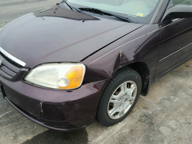 1HGES16531L014257 - 2001 HONDA CIVIC LX BURGUNDY photo 9