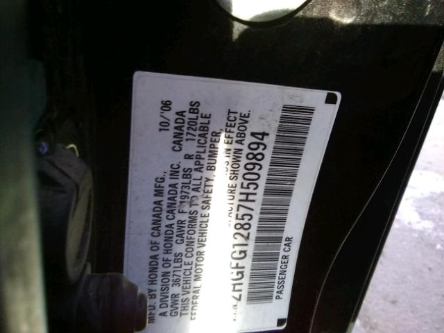 2HGFG12857H509894 - 2007 HONDA CIVIC EX BLACK photo 10