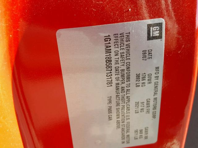 1G1AM18B587131781 - 2008 CHEVROLET COBALT SPO RED photo 10