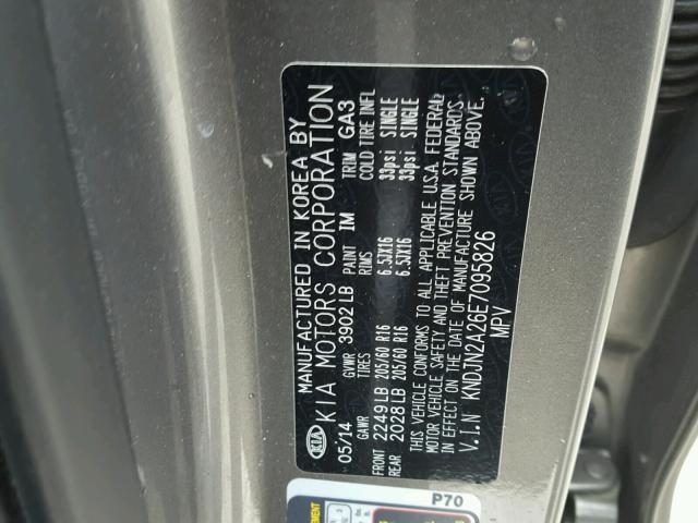 KNDJN2A26E7095826 - 2014 KIA SOUL GRAY photo 10