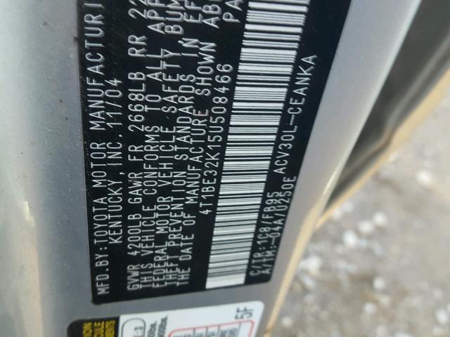 4T1BE32K15U508466 - 2005 TOYOTA CAMRY LE 银色 照片 10