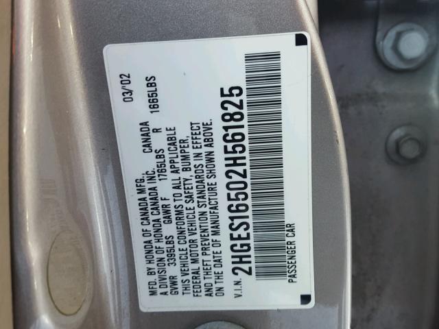 2HGES16502H561825 - 2002 HONDA CIVIC LX BEIGE photo 10