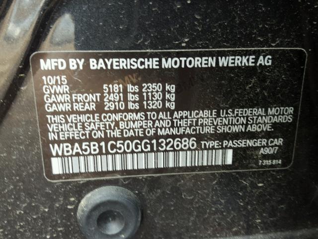 WBA5B1C50GG132686 - 2016 BMW 535 I GRAY photo 10