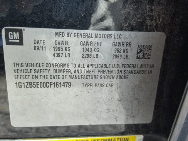 1G1ZB5E00CF161479 - 2012 CHEVROLET MALIBU LS BLACK photo 10