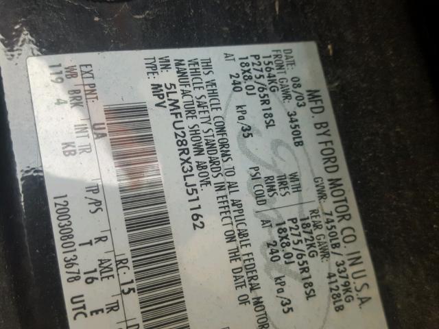 5LMFU28RX3LJ51162 - 2003 LINCOLN NAVIGATOR 黑色 照片 10