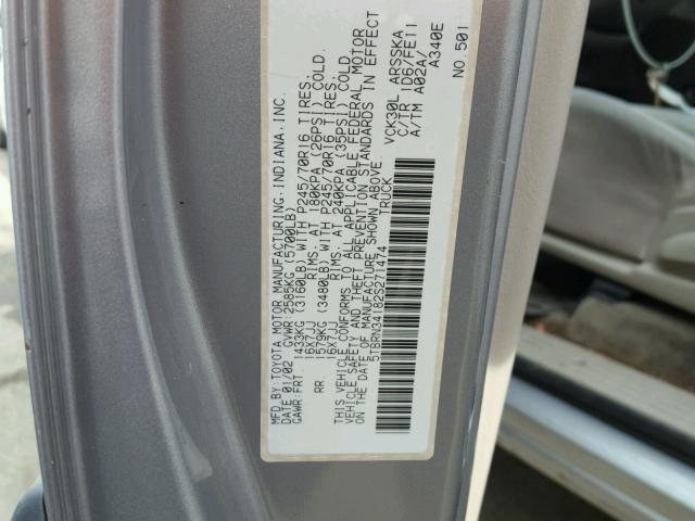 5TBRN34182S271474 - 2002 TOYOTA TUNDRA ACC SILVER photo 10