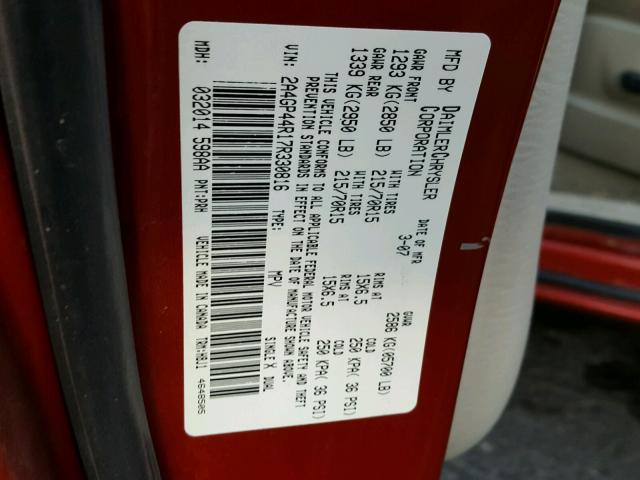 2A4GP44R17R330816 - 2007 CHRYSLER TOWN & COU RED photo 10