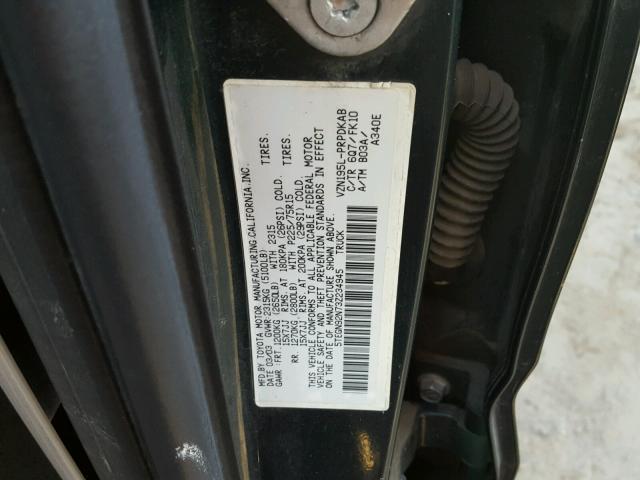 5TEGN92N73Z234945 - 2003 TOYOTA TACOMA DOU GREEN photo 10