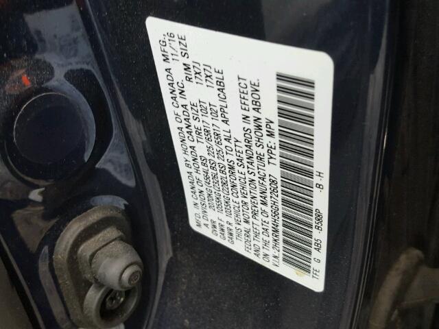 2HKRM4H56GH726087 - 2016 HONDA CR-V EX ლურჯი ფოტო 10