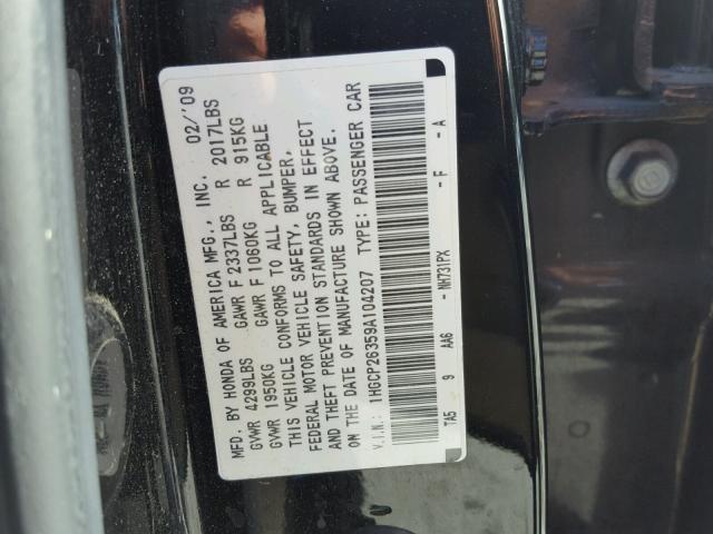 1HGCP26359A104207 - 2009 HONDA ACCORD LX BLACK photo 10