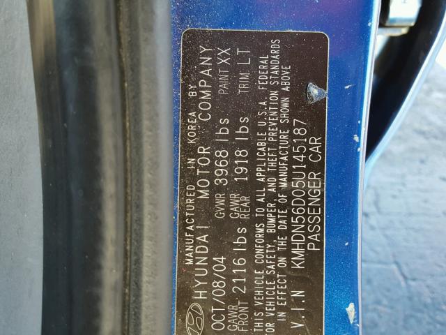 KMHDN56D05U145187 - 2005 HYUNDAI ELANTRA GL BLUE photo 10