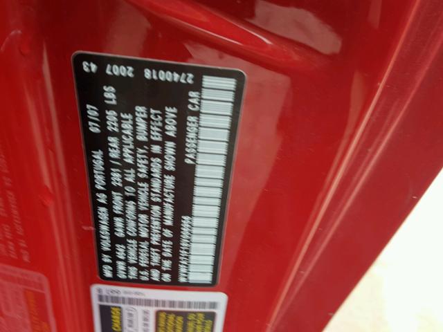 WVWFA71F18V006956 - 2008 VOLKSWAGEN EOS LUX RED photo 10