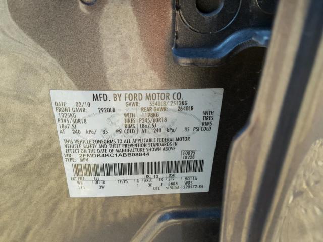 2FMDK4KC1ABB08844 - 2010 FORD EDGE LIMIT GRAY photo 10