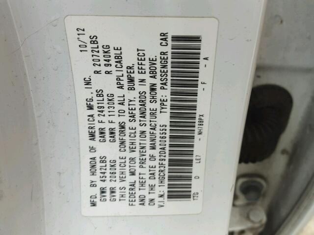 1HGCR3F92DA006555 - 2013 HONDA ACCORD TOU WHITE photo 10