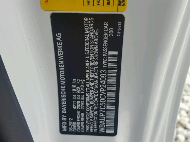 WBAUP7C50CVP24093 - 2012 BMW 128 I WHITE photo 10