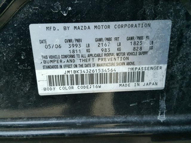 JM1BK343261534564 - 2006 MAZDA 3 HATCHBAC BLACK photo 10