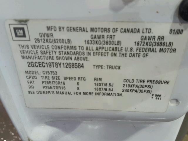 2GCEC19T8Y1268584 - 2000 CHEVROLET SILVERADO WHITE photo 10