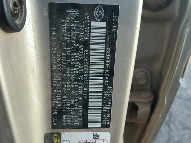 4T1BE32K05U959758 - 2005 TOYOTA CAMRY LE GOLD photo 10