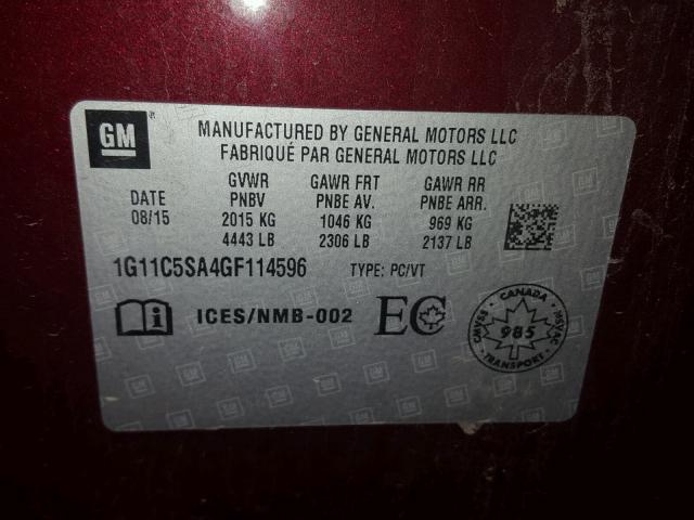 1G11C5SA4GF114596 - 2016 CHEVROLET MALIBU LIM RED photo 10