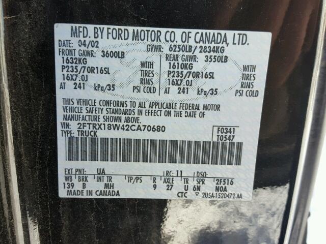 2FTRX18W42CA70680 - 2002 FORD F150 Schwarz Foto 10