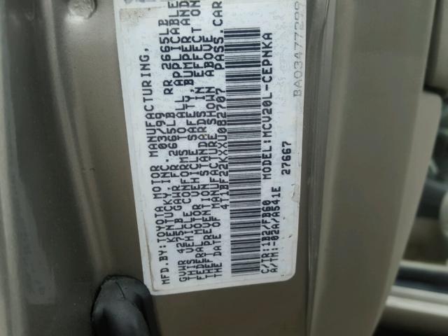 4T1BF22KXXU082707 - 1999 TOYOTA CAMRY LE თაფლისფერი ფოტო 10