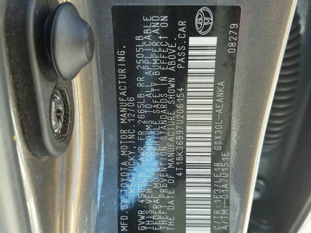 4T1BK36B97U206154 - 2007 TOYOTA AVALON XL GRAY photo 10