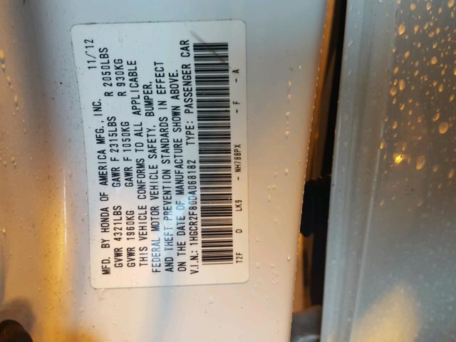 1HGCR2F80DA068182 - 2013 HONDA ACCORD EXL WHITE photo 10