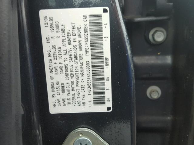 1HGCM56316A059093 - 2006 HONDA ACCORD SE BLUE photo 10