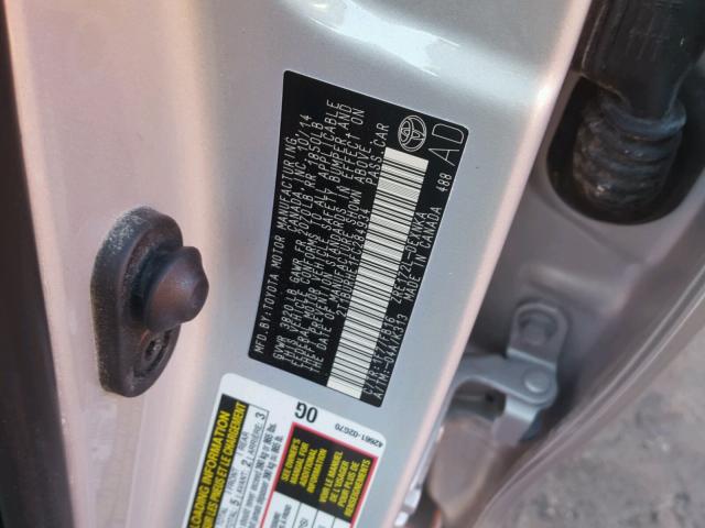 2T1BURHE1FC284934 - 2015 TOYOTA COROLLA L SILVER photo 10