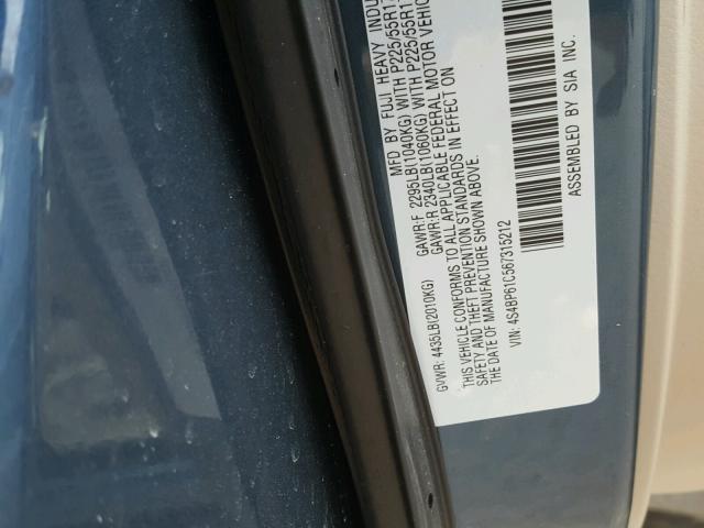 4S4BP61C567315212 - 2006 SUBARU LEGACY OUT BLUE photo 10