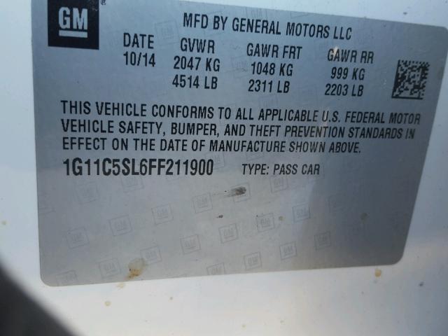 1G11C5SL6FF211900 - 2015 CHEVROLET MALIBU 1LT 白色 照片 10