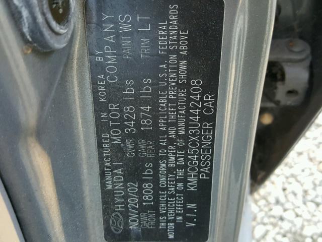 KMHCG45CX3U442408 - 2003 HYUNDAI ACCENT GL GRAY photo 10