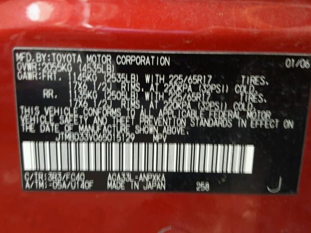 JTMBD33V065015129 - 2006 TOYOTA RAV4 RED photo 10