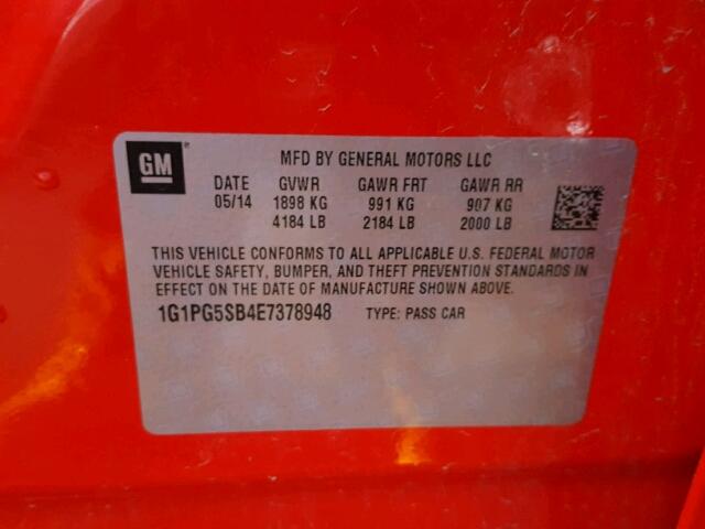 1G1PG5SB4E7378948 - 2014 CHEVROLET CRUZE LTZ RED photo 10