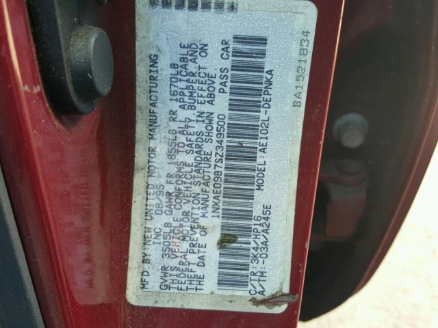 1NXAE09B7SZ349500 - 1995 TOYOTA COROLLA LE 红色 照片 10