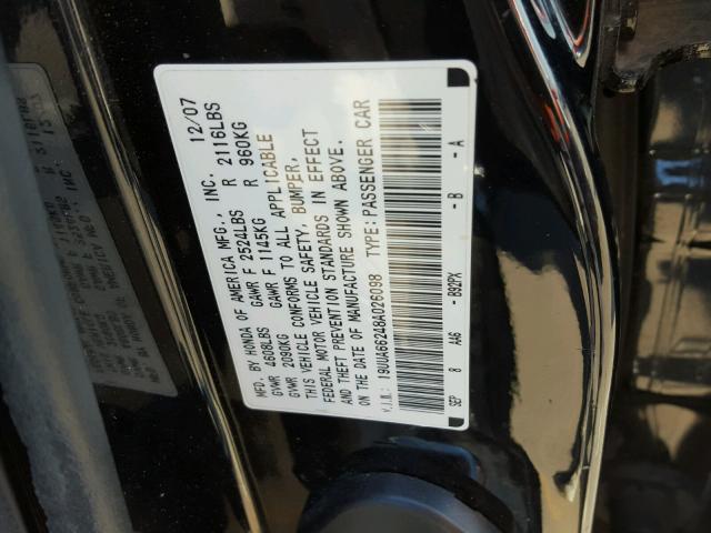 19UUA66248A026098 - 2008 ACURA TL BLACK photo 10