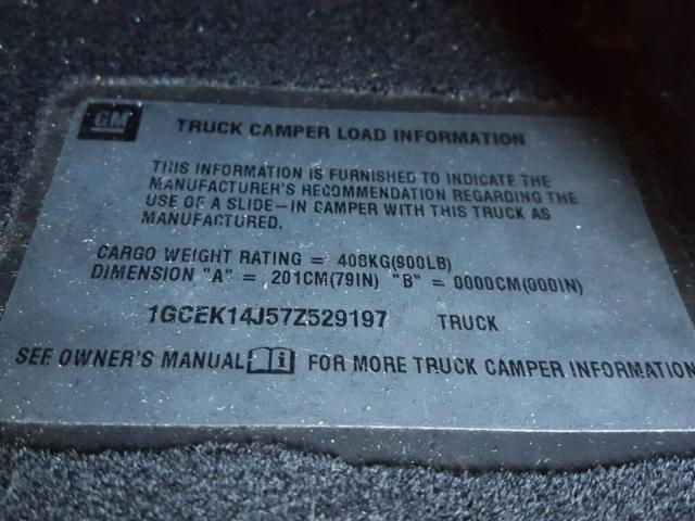 1GCEK14J57Z529197 - 2007 CHEVROLET SILVERADO GRAY photo 10