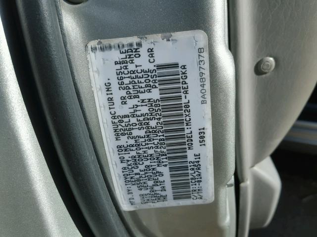 4T1BF28B12U242585 - 2002 TOYOTA AVALON XL SILVER photo 10