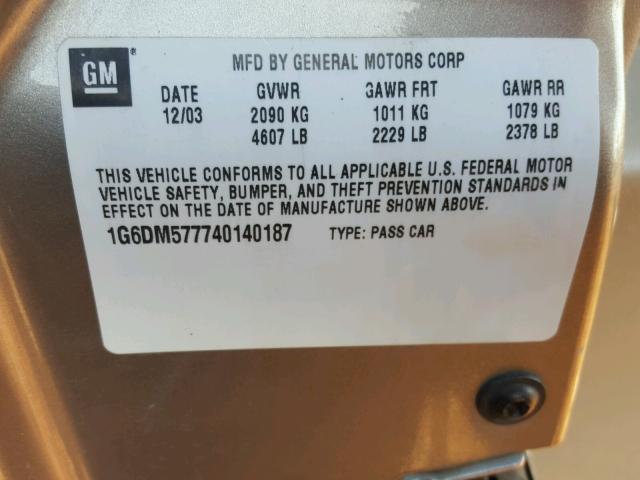 1G6DM577740140187 - 2004 CADILLAC CTS TAN photo 10