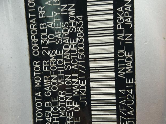 JTKDE177150038834 - 2005 TOYOTA SCION TC 银色 照片 10